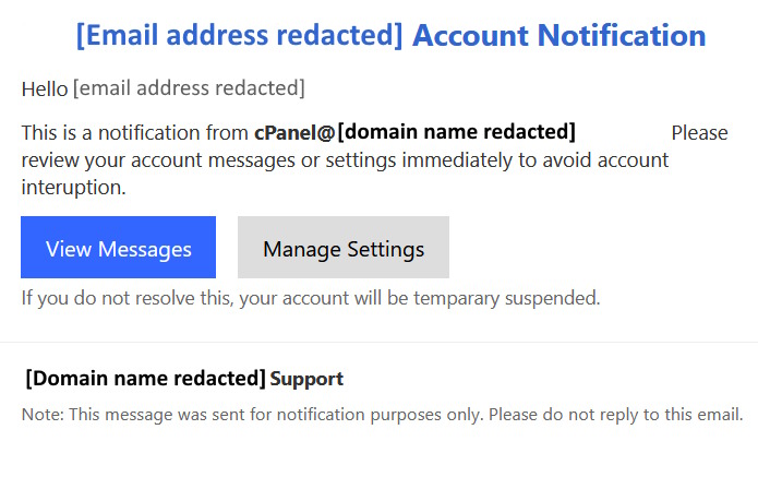 account notification scam cPanel password expiry scam