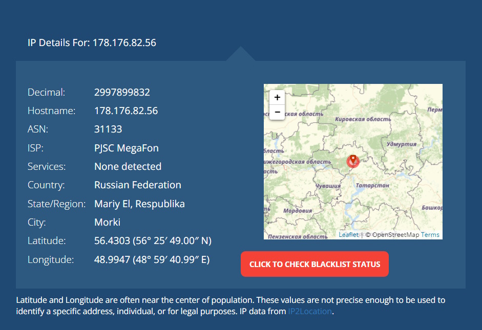 click to view larger screenshot alina romance scammer ip lookup