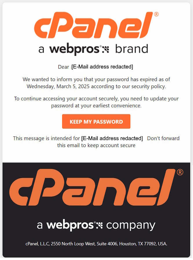 cPanel password expiry scam cPanel password expiry scam