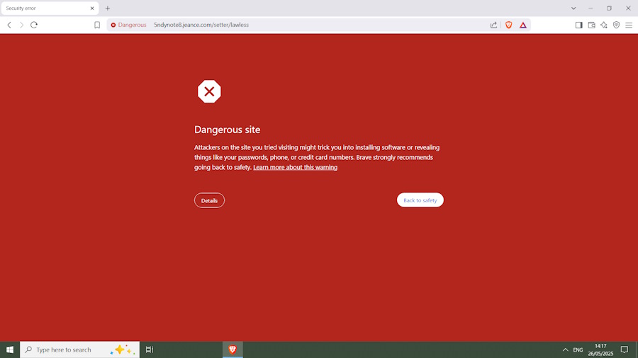 click to view larger image screenshot of dangerous site https://5ndynote8.jeance.com/setter/lawless