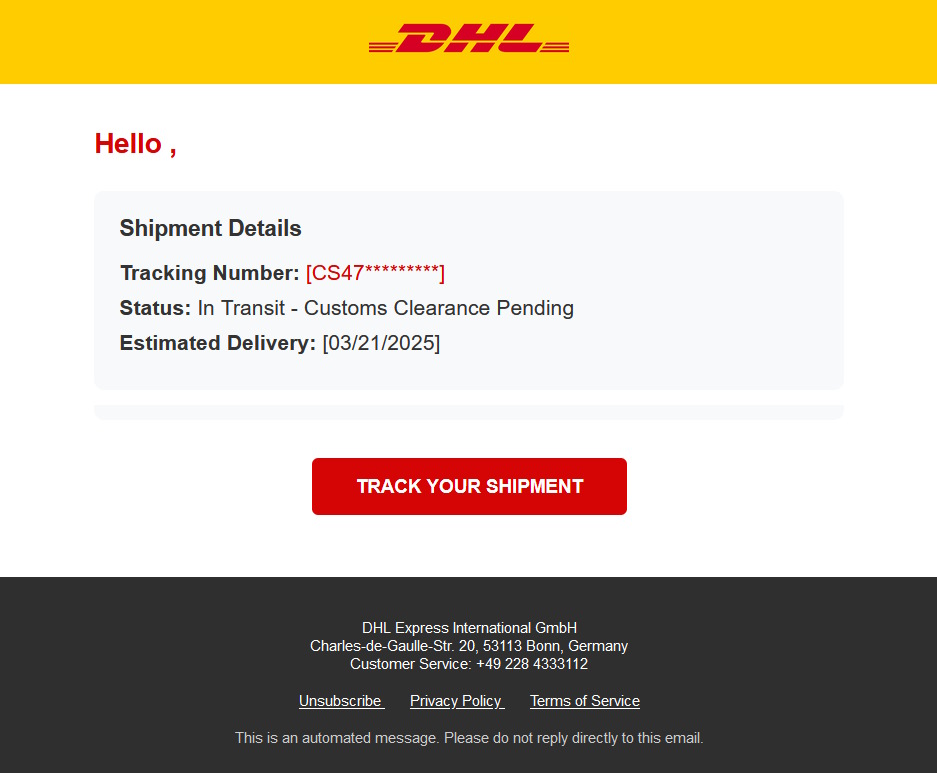 click to see larger image dhl shipment update scam