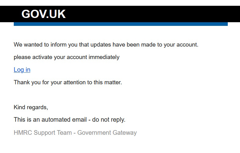 click to see larger images government gateway scam e-mail