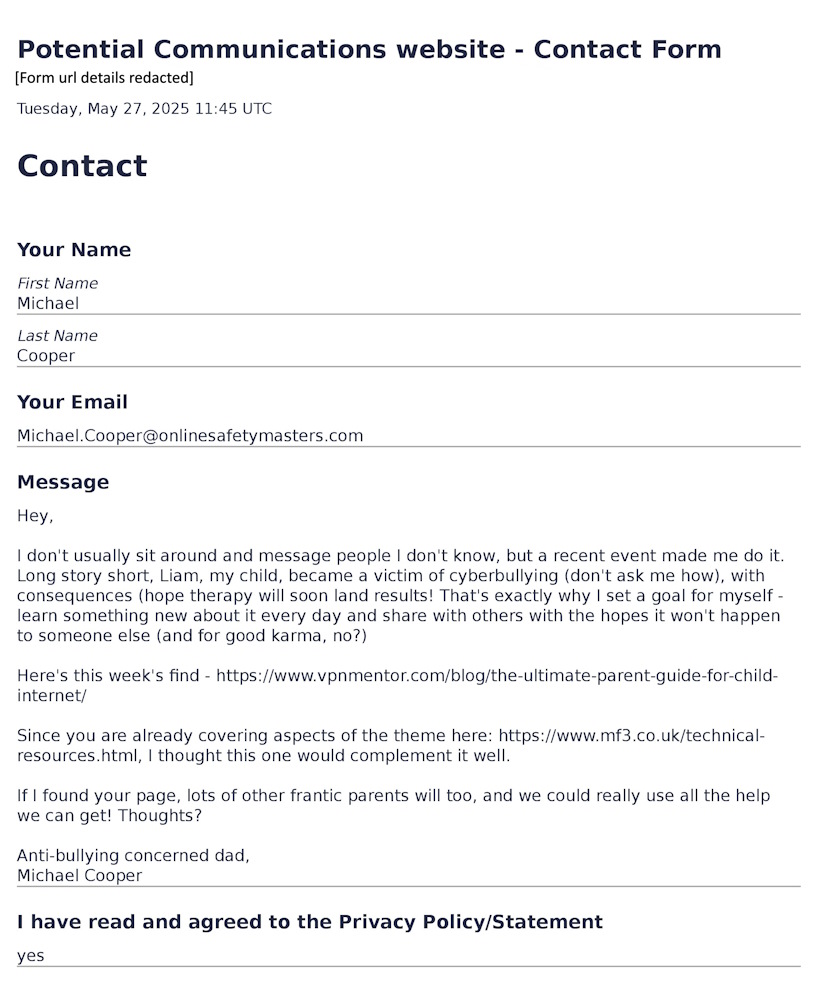 online safety masters link request spam