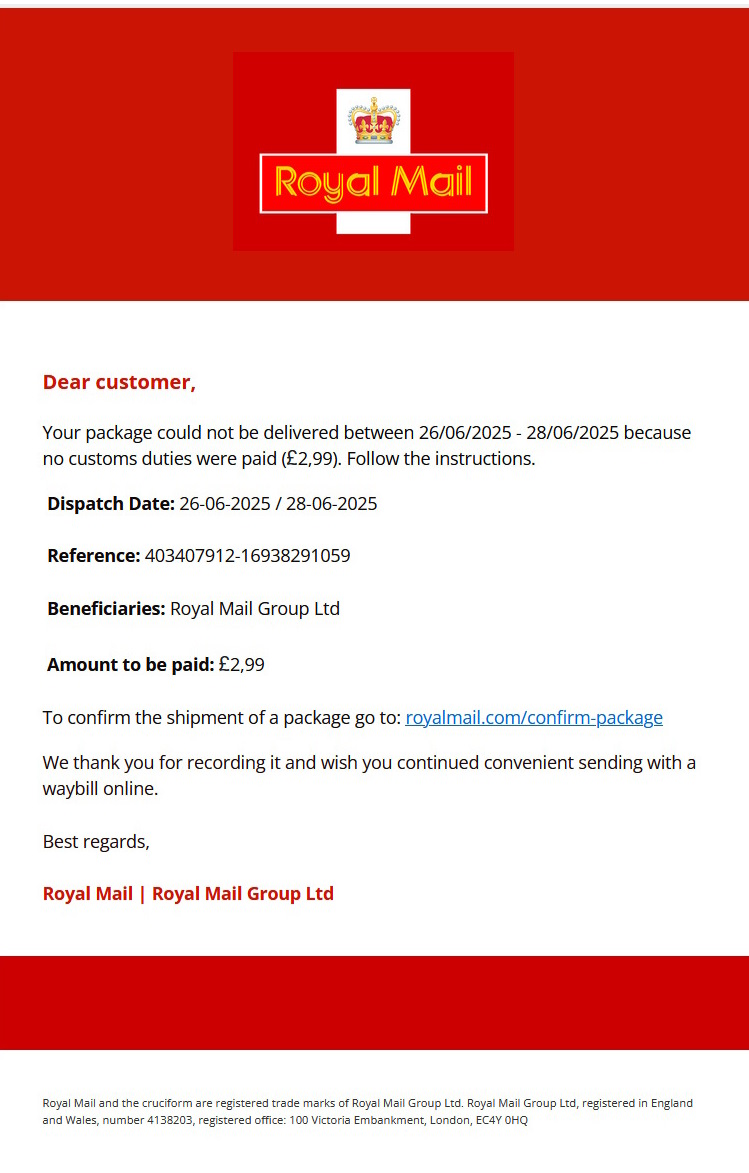 click to see larger image royal mail delivery scam