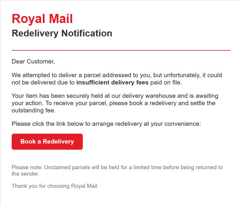click to see larger image royal mail delivery scam